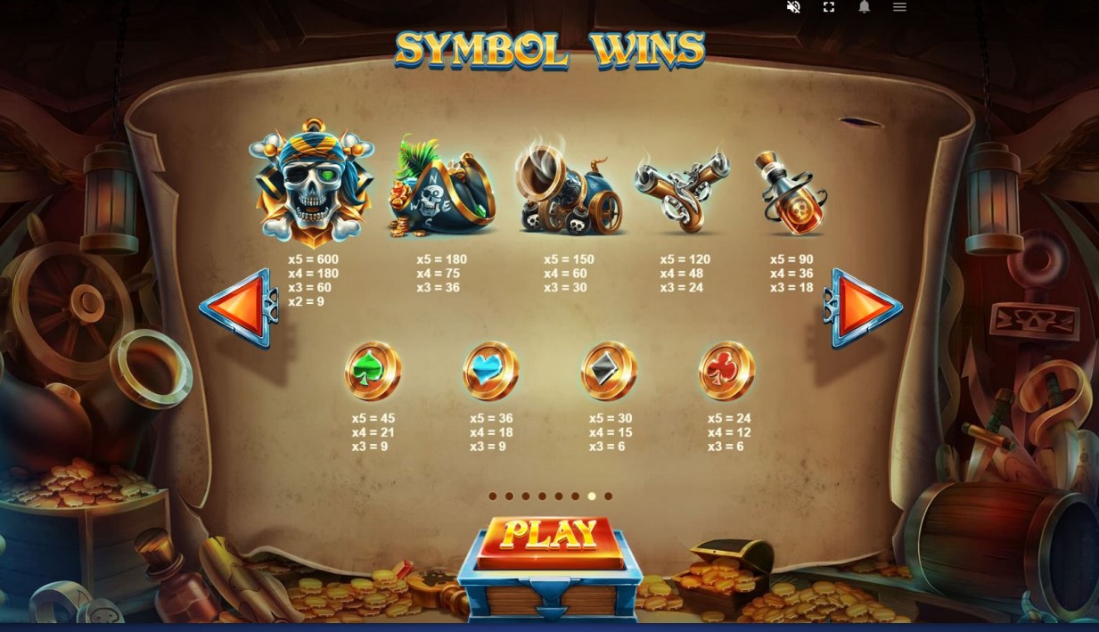 Paytable from Pirates Plenty Battle For Gold slot