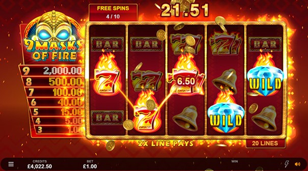 Spela 9 Masks of Fire slot