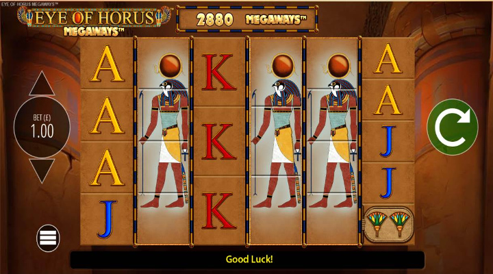 Eye of Horus Megaways slot with six reels, 2880 ways and three expanding wild symbols