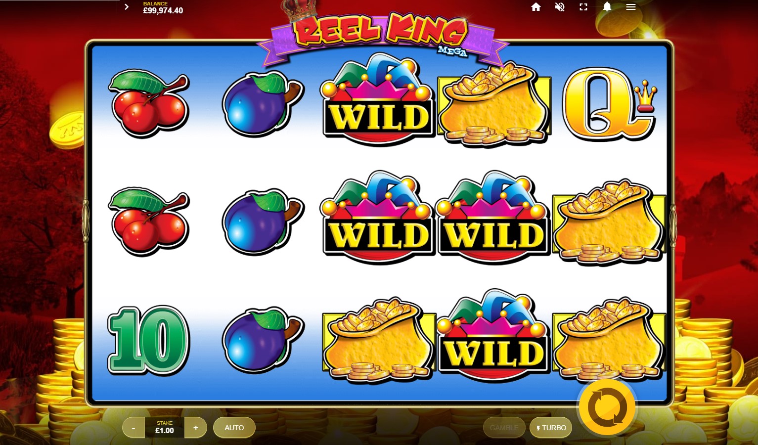 Base game screenshot from Red Tiger’s Reel King Mega video slot