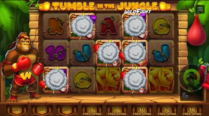 a wild fight in progress, each monkey symbol has a chance to turn into a wild symbol