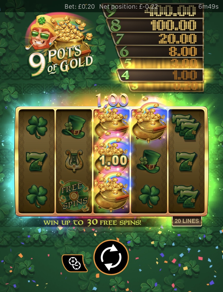 Bonus wheel feature in 9 Pots of Gold online slot