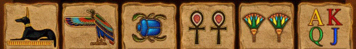 Eye of Horus Megaways slot symbols jackal, falcon, scarab, ankh, flower, and card values