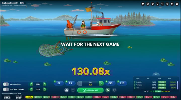 Big Bass Crash screen showing a 130.08x multiplier in play