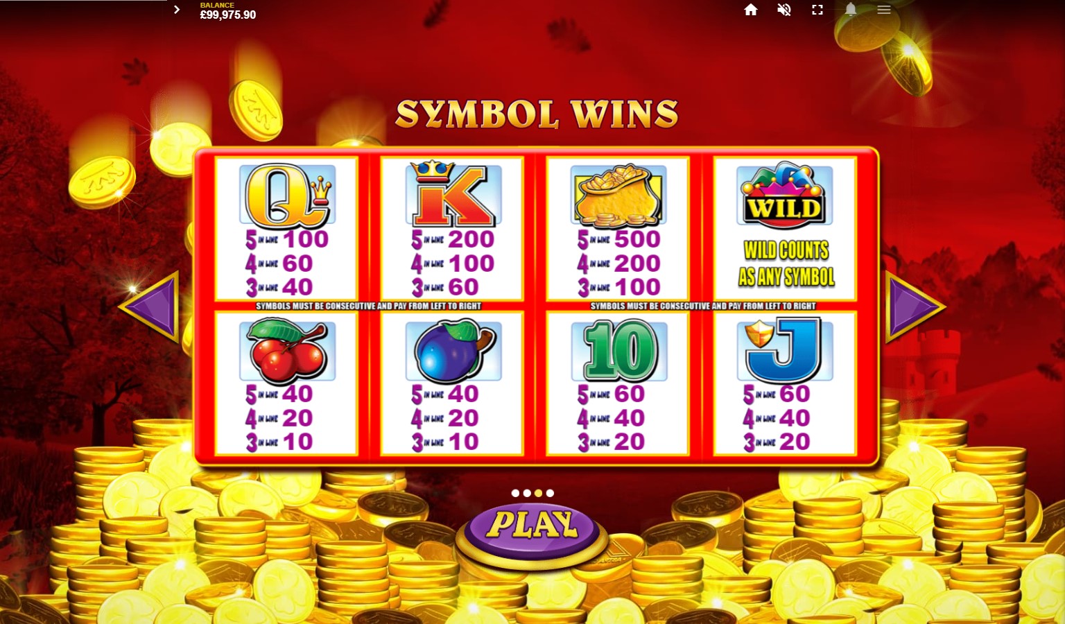 Paytable from PlayOJO’s Reel King Mega online slot game