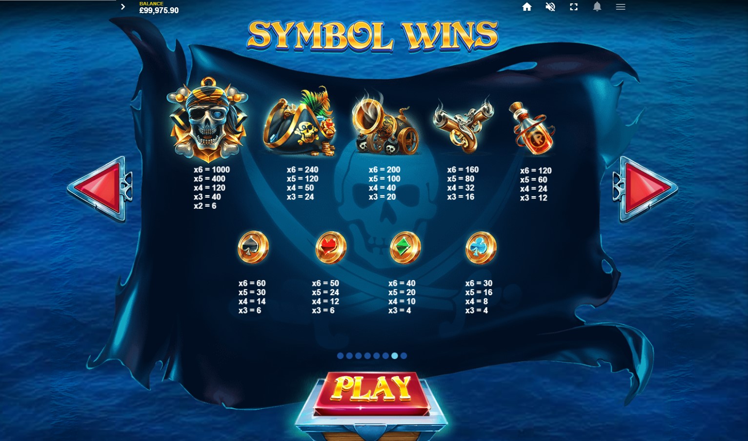 Immortal Romance – “Paytable from Pirates Plenty The Sunken Treasure slot at PlayOJO