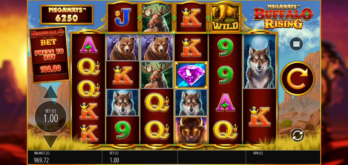 Megaways counter displays thousands of ways to win in Buffalo Rising online slot
