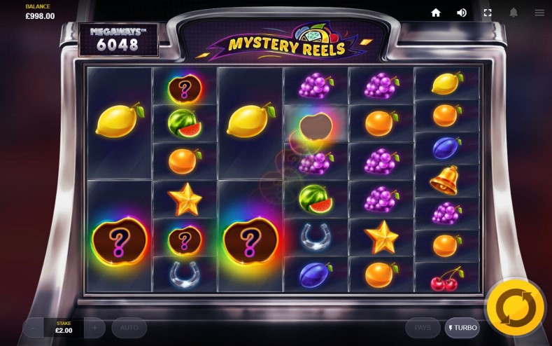 Mystery Symbols appear during a spin of PlayOJO’s Mystery Reels MegaWays game
