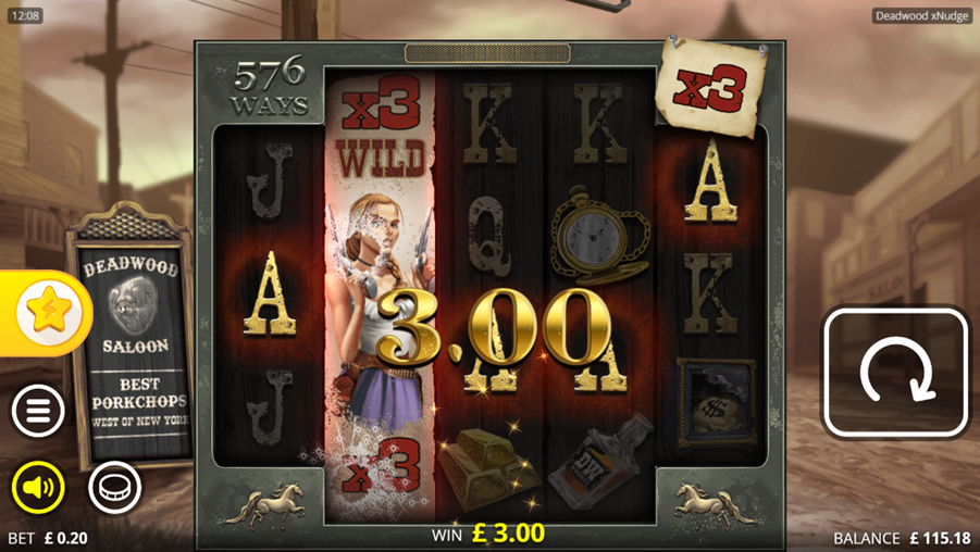 The bounty hunter wild nudged 3x, increasing the multiplier and resulting in a win worth 15x.