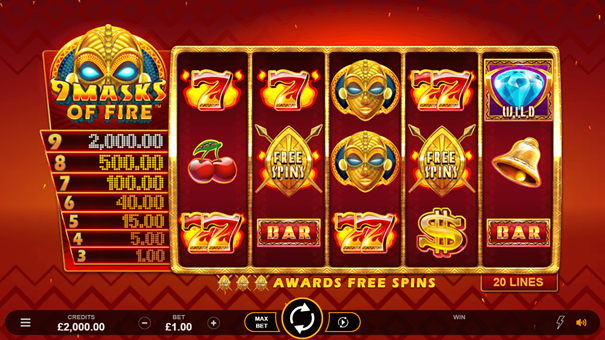 Spela 9 Masks of Fire slot